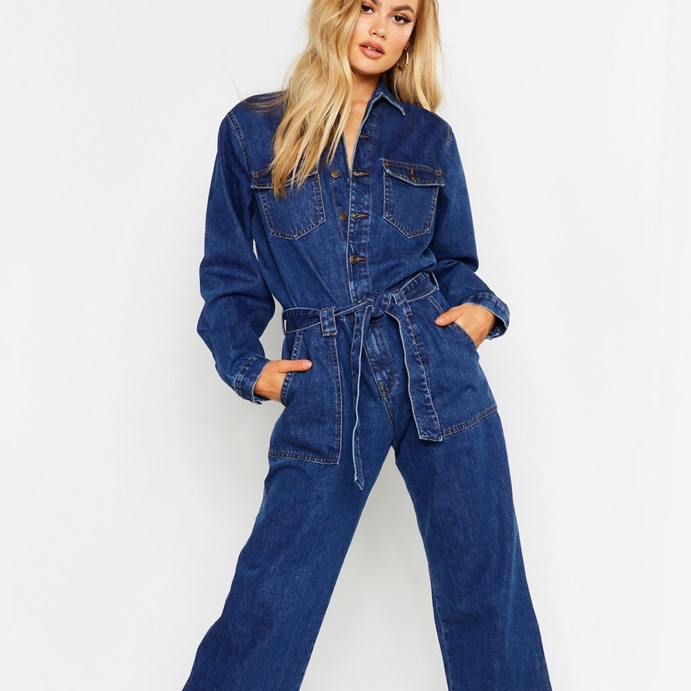 Boohoo denim utility jumpsuit